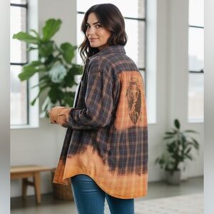 One of a kind dipped bleached flannel shirt arrowhead graphic L